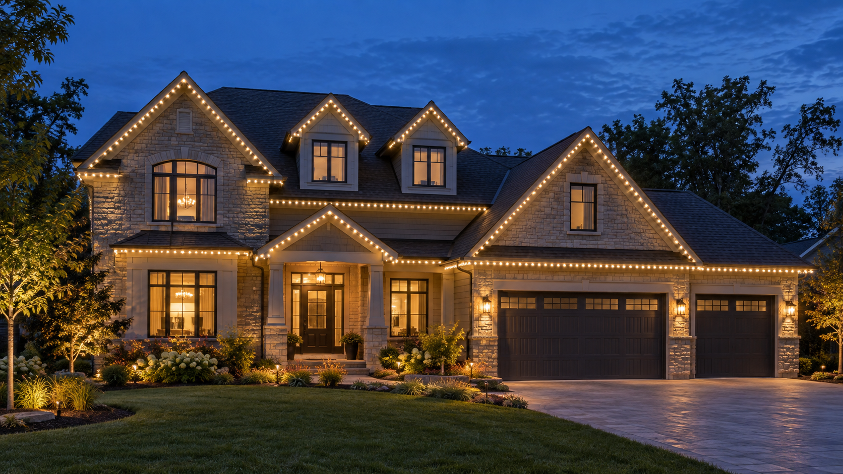 Permanent Christmas lights installed on a Belleville home